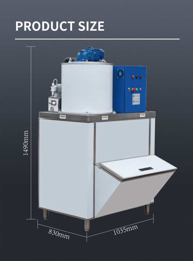300kg / 24h Deniz Suyu Yaprak Buz Makinesi Ticari Paslanmaz Çelik Dondurulmuş Kar Konisi Makinesi 10