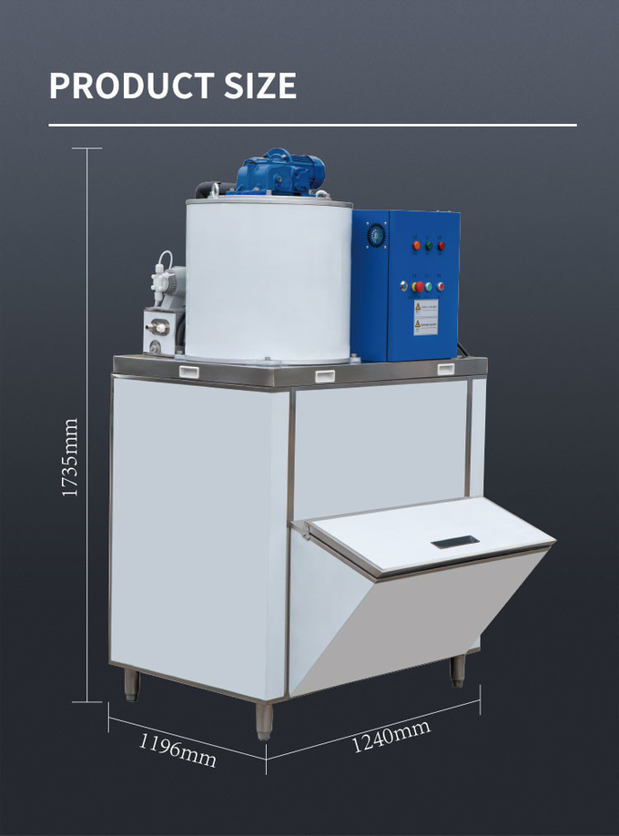 300kg / 24h Deniz Suyu Yaprak Buz Makinesi Ticari Paslanmaz Çelik Dondurulmuş Kar Konisi Makinesi 11