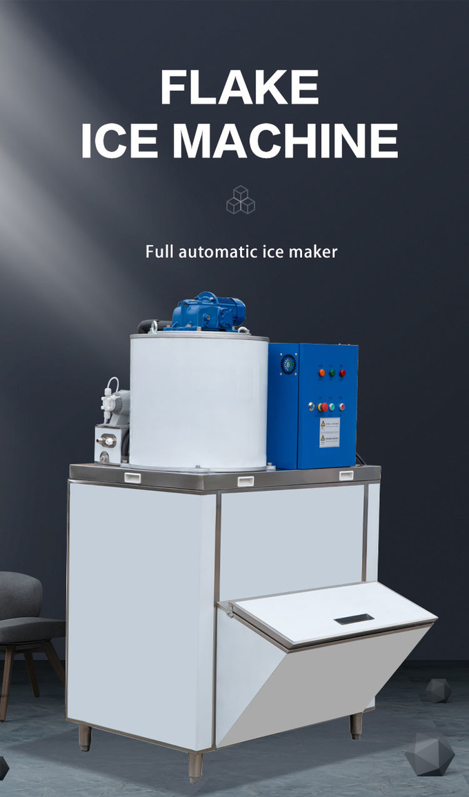 Deniz Ürünleri Taze Tutma için Otomatik Yaprak Buz Makinesi Ticari 1 Ton / 24h Kar Tanesi Buz Makinesi 0